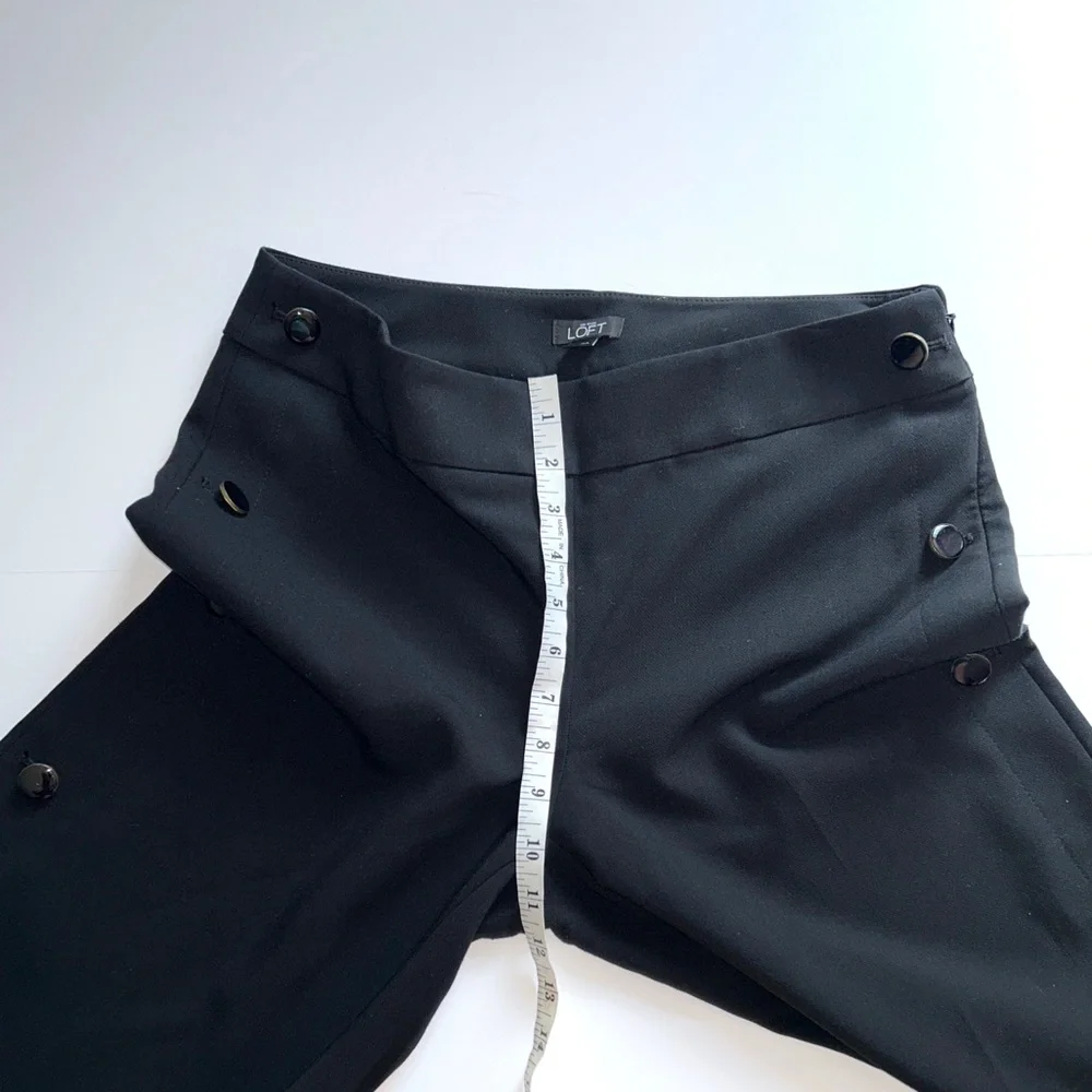 LOFT Woman’s‎ Pants Black Wide Leg Cropped Side Buttons Size 4 - Picture 11 of 16